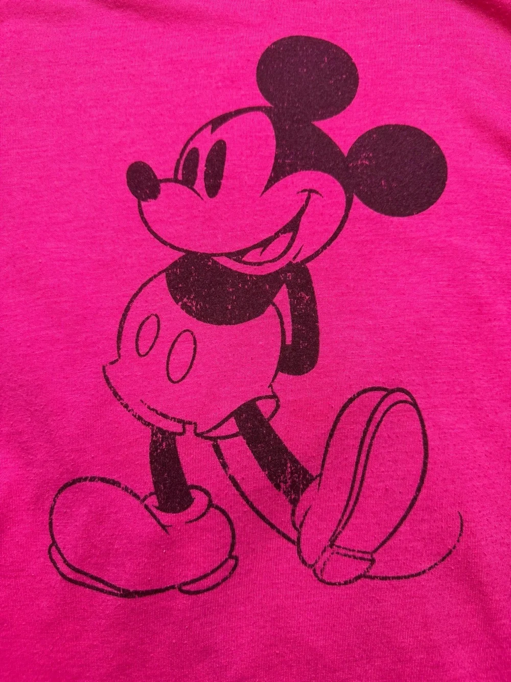 Disney Hot Pink Lightweight Pullover with Hood Black Mickey Distressed Junior XL